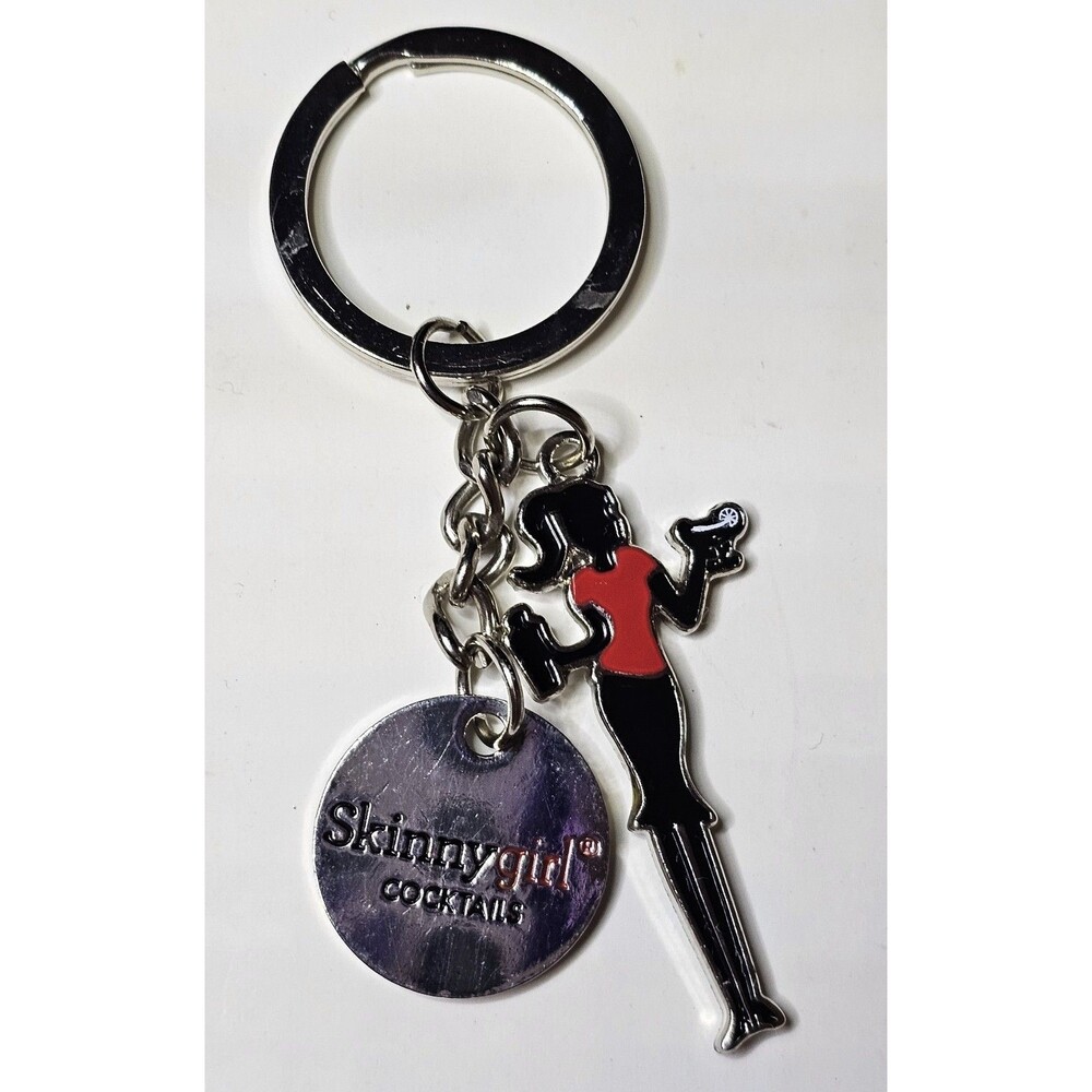 Skinnygirl Cocktails Keychain Silver Tone Logo Tag & Silhouette Charm Accessory